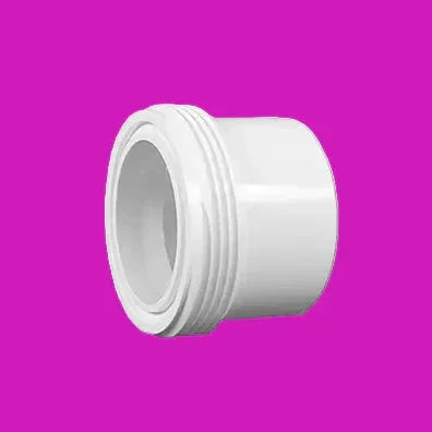 White Whirly Bros 1-1/2 inch inline water heater male tail piece union fitting, used for plumbing connections.