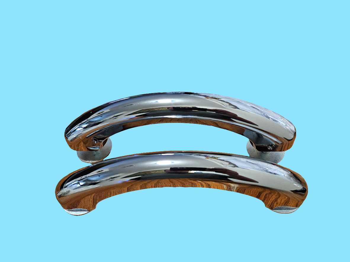 Chrome grab bar for bathtub by NUWHIRL SYSTEMS, white safety rail for tub, provides secure support and stability.