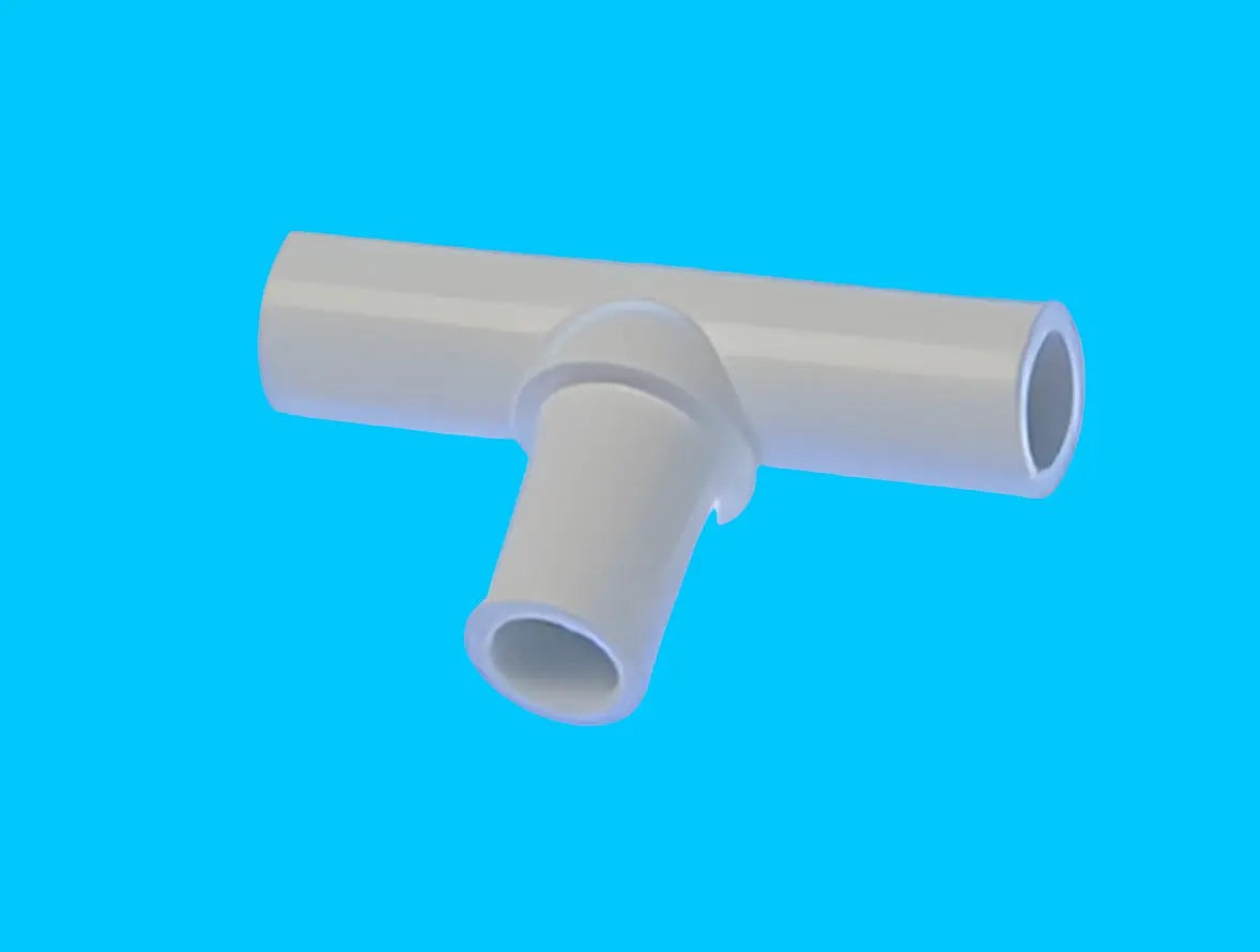 White Whirly Bros 3/8" tubing ABS air tee fitting with smooth finish for air systems.
